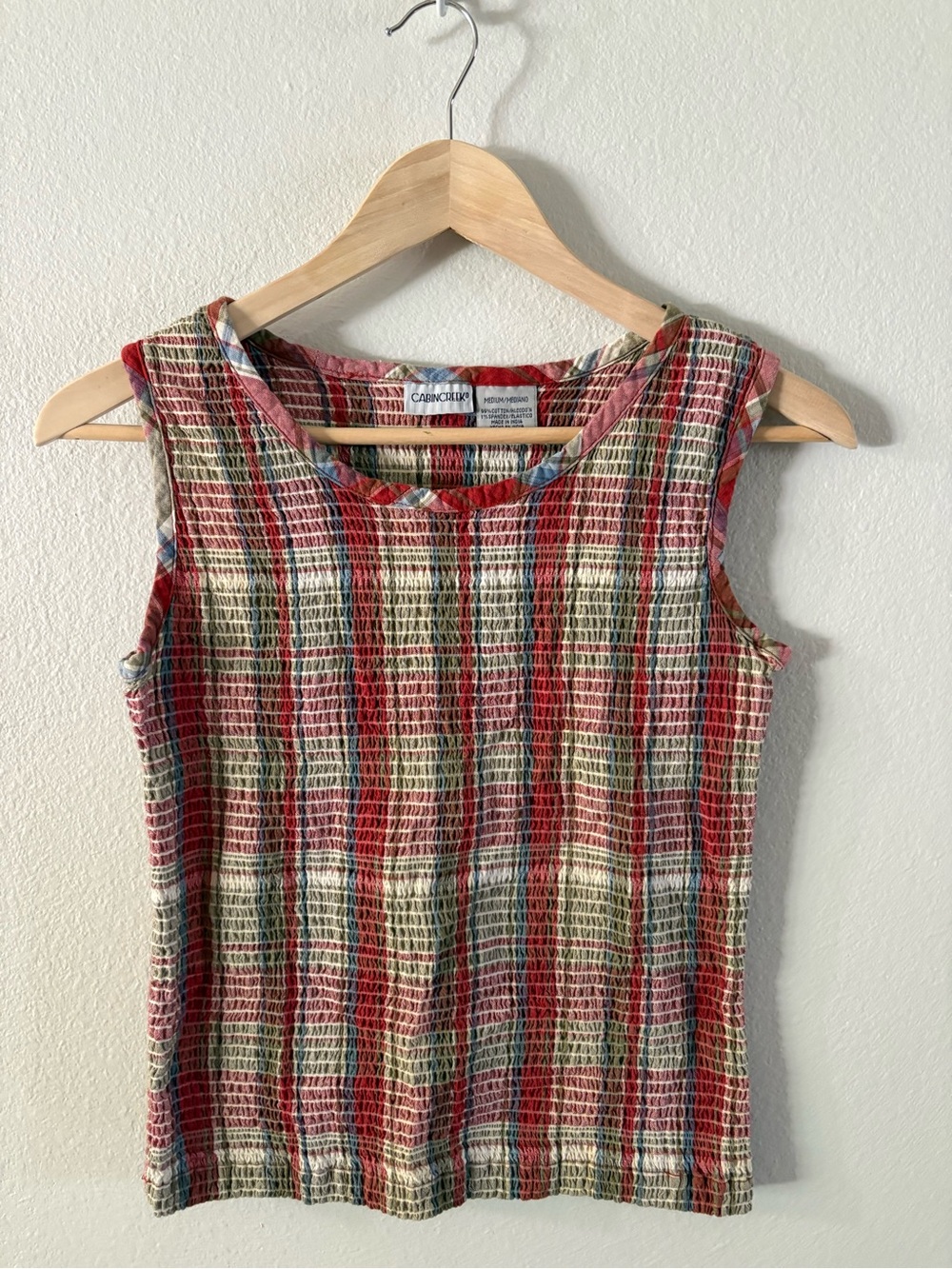 Vintage Cabin Creek Cotton Stretch Red Plaid Sleeveless Women's Top Medium